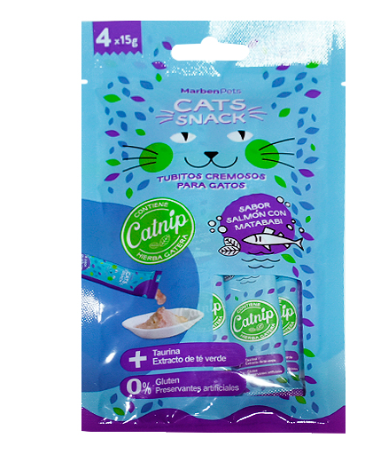 Cats Snack Tubito Cremoso Salmón Matatabi con Catnip 4 x 15 Gr