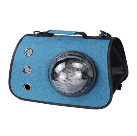 Bolso Transporte Mascotas Pequeño 40x26x25cm Con Cupula Azul